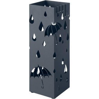 SONGMICS Fém Esernyőtartó, Négyszögletes Esernyőállvány Csepegtetőtálcával és 4