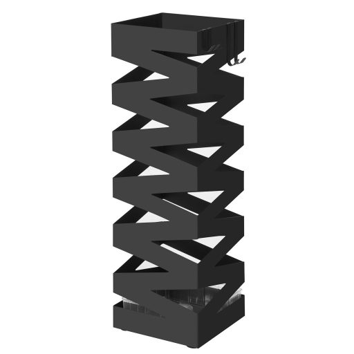 SONGMICS Fém Esernyőtartó, Négyszögletes Esernyőtartó Állvány, Kampókkal és