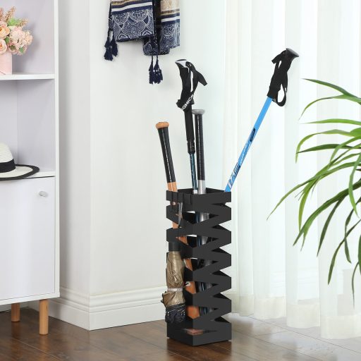 SONGMICS Fém Esernyőtartó, Négyszögletes Esernyőtartó Állvány, Kampókkal és