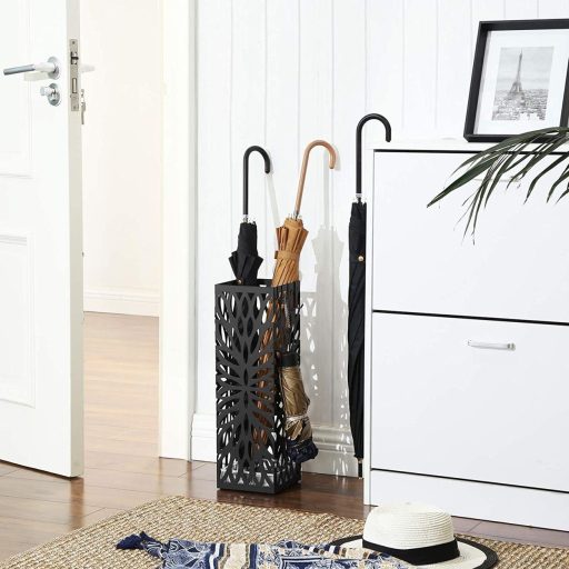 SONGMICS fém esernyőtartó, modern négyzet alakú esernyőtartó állvány, 15,5 x 15,5 x 49 cm,