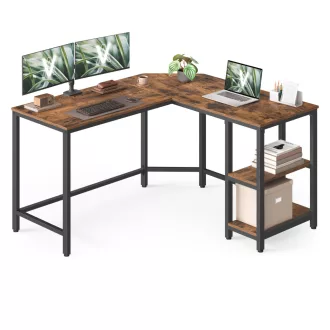 Sarok íróasztal, rusztikus barna 120x130x76cm, 2 polccal