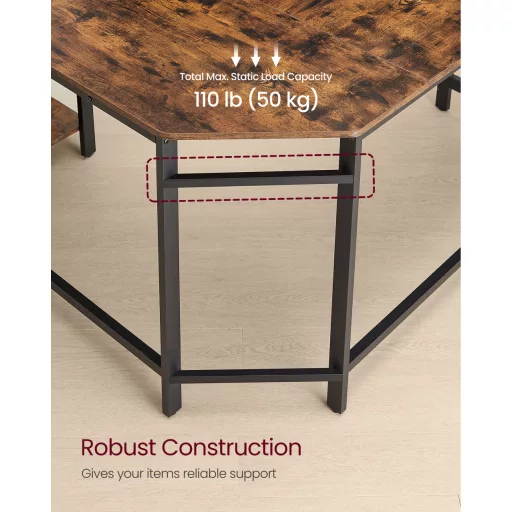 Sarok íróasztal, rusztikus barna 120x130x76cm, 2 polccal
