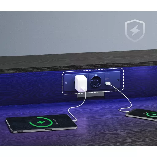 VASAGLE Gaming Asztal LED világítással és hálózati csatlakozóval, Gamer Asztal,
