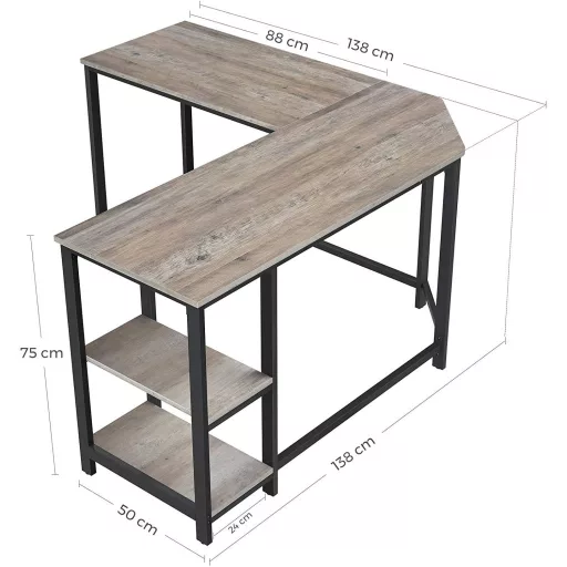 Sarok íróasztal polcokkal, greige 138x138x76cm