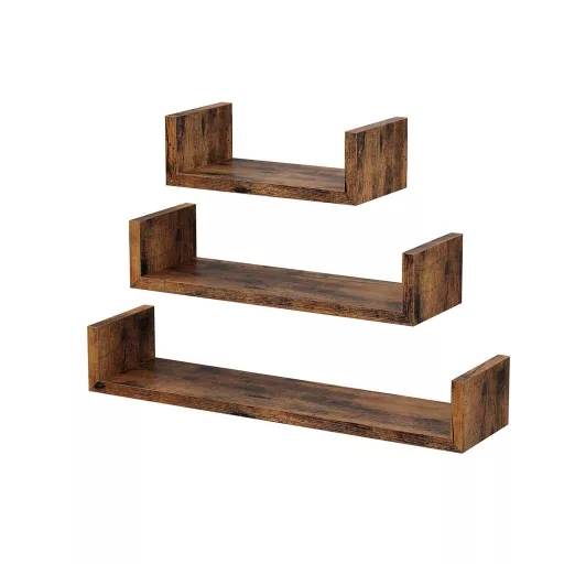 SONGMICS LWS066T01 3 darabos lebegő polc szett 30/45/60 cm fali polcok 10 kg teherbírással