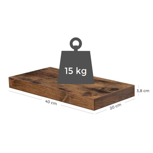 VASAGLE Lebegő Polc, Fali Polc Könyvekhez, Fotókhoz, Gyűjteményekhez, Fali Irodai Polc, 40 x 20