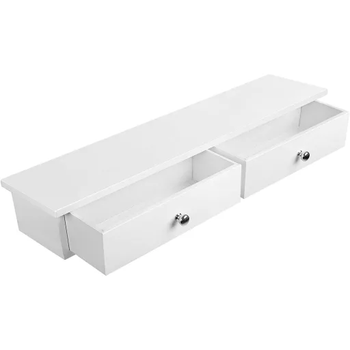 SONGMICS Fali Polc, Lebegő Polc 2 Fiókkal, Magasfényű Felület, Akár 15 kg-ig Terhelhető, 65 x
