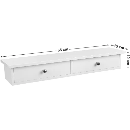 SONGMICS Fali Polc, Lebegő Polc 2 Fiókkal, Magasfényű Felület, Akár 15 kg-ig Terhelhető, 65 x
