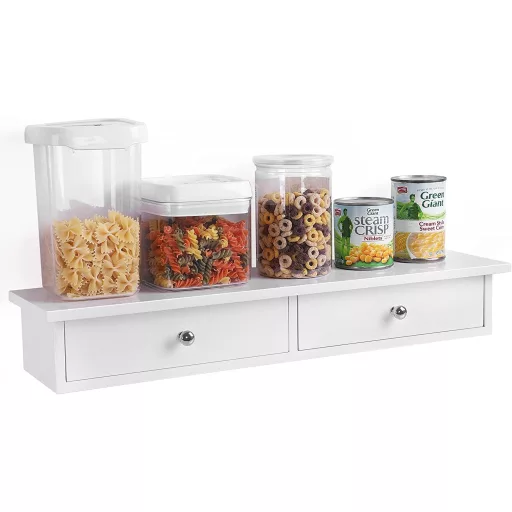 SONGMICS Fali Polc, Lebegő Polc 2 Fiókkal, Magasfényű Felület, Akár 15 kg-ig Terhelhető, 65 x