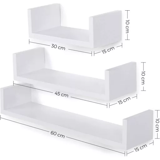 SONGMICS 3 darabos fali polc szett, lebegő polcok, 30, 45, 60 cm, fényes felület, dekoratív,