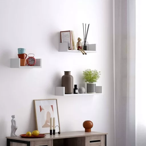 SONGMICS 3 darabos fali polc szett, lebegő polcok, 30, 45, 60 cm, fényes felület, dekoratív,
