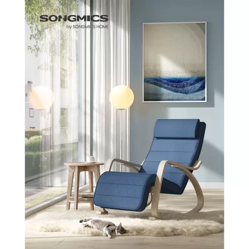 SONGMICS LYY010Q01 Nyírfa Hintaszék Karfákkal, 5 Pozícióban Állítható Lábzsámollyal, Max.
