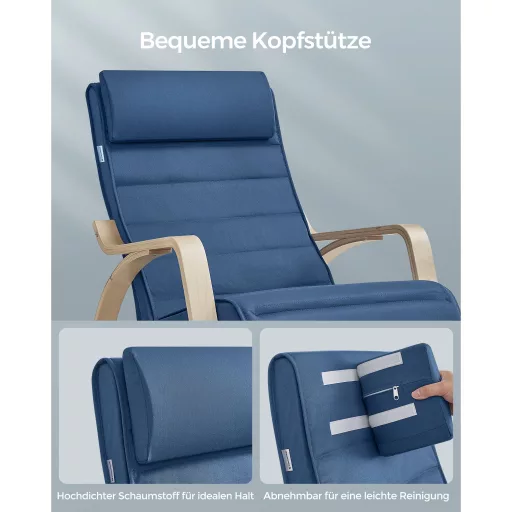 SONGMICS LYY010Q01 Nyírfa Hintaszék Karfákkal, 5 Pozícióban Állítható Lábzsámollyal, Max.