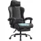 Irodai szék, gamer szék, ergonomikus, ülőpárnával, lábtámasszal, fekete PU szövet