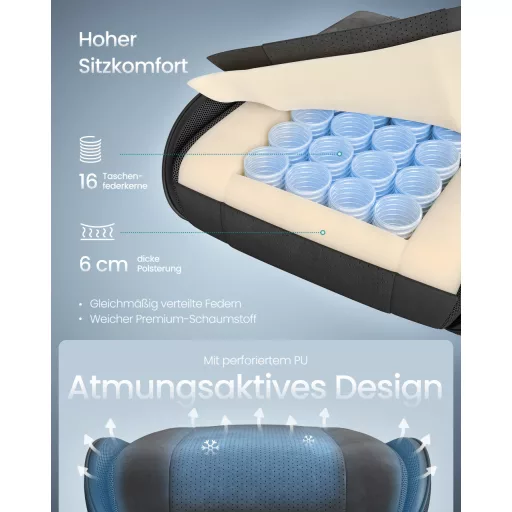 Irodai szék, gamer szék, ergonomikus, ülőpárnával, lábtámasszal, fekete PU szövet