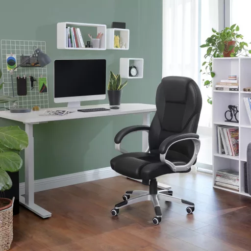Irodai szék, forgószék, ergonomikus, műbőr, kerekekkel, fekete