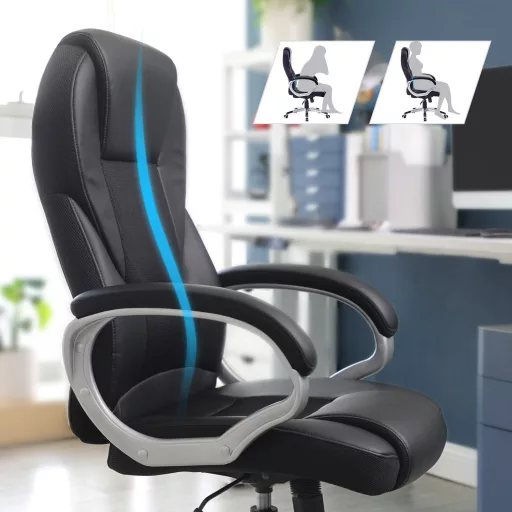 Irodai szék, forgószék, ergonomikus, műbőr, kerekekkel, fekete