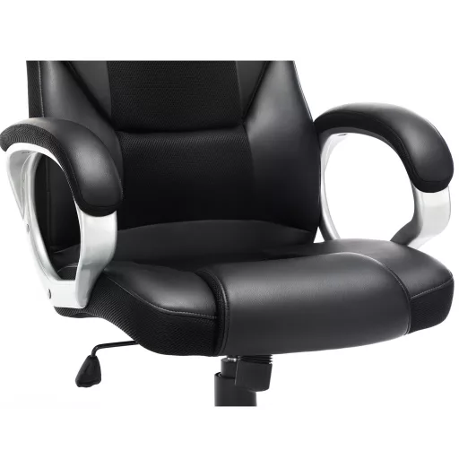Irodai szék, forgószék, ergonomikus, műbőr, kerekekkel, fekete