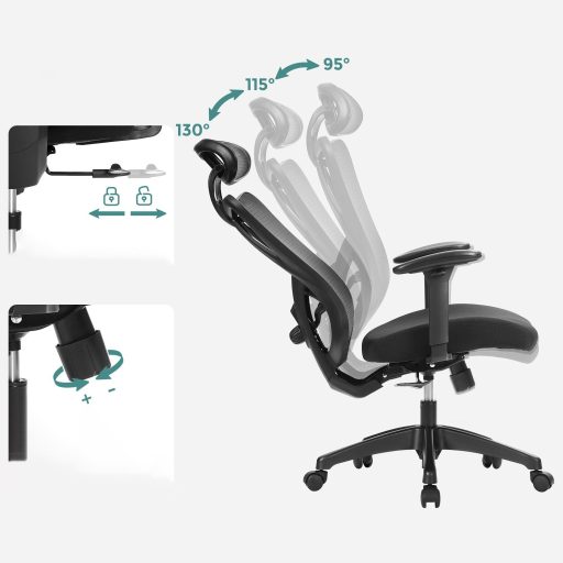 SONGMICS Irodai Szék, Ergonomikus Íróasztali Szék, Számítógépes Szék, Hálós Szék,