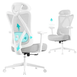   Irodai ergonomikus szék, állítható hálós háttámlával, galambszürke szövet