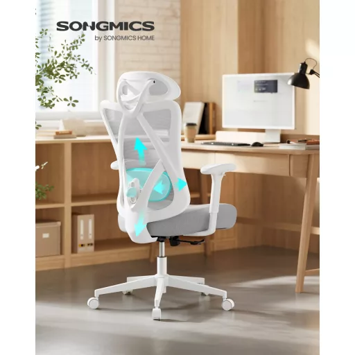 Irodai ergonomikus szék, állítható hálós háttámlával, galambszürke szövet