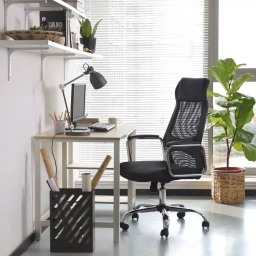 Irodai ergonomikus szék, fej- és deréktámasszal, fekete