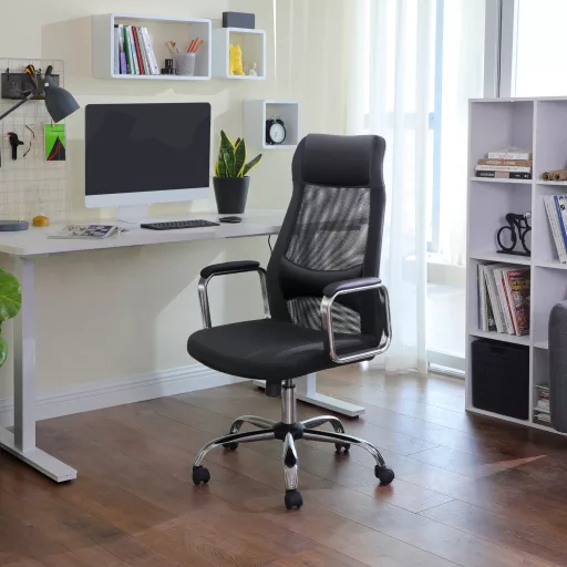 Irodai ergonomikus szék, fej- és deréktámasszal, fekete