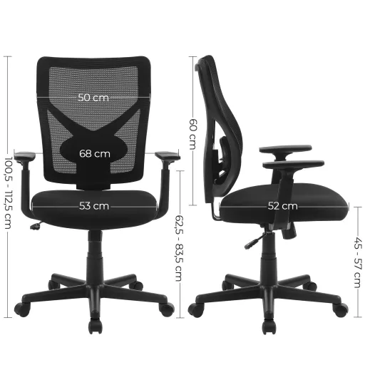 Irodai ergonomikus szék, állítható deréktámasszal és kartámasszal, fekete