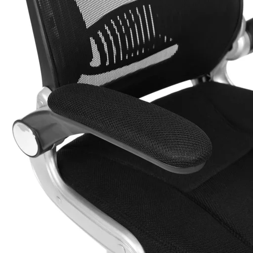 Irodai ergonomikus szék kar- és fejtámasszal, fekete