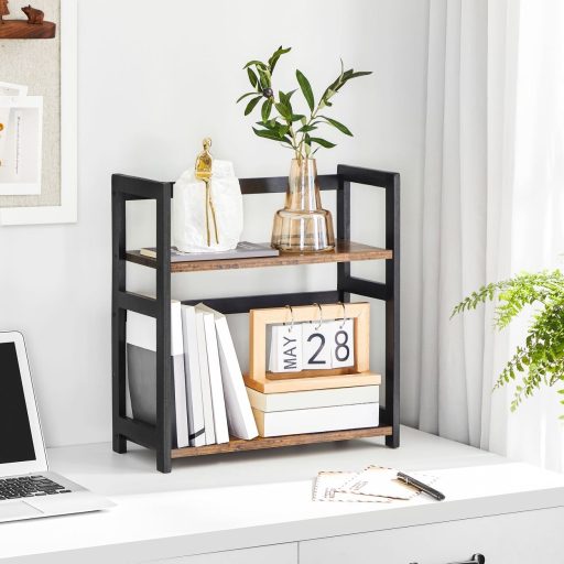 SONGMICS Fűszertartó, 2 szintes pult tároló polc, asztali rendező, bambusz keret, konyhába,