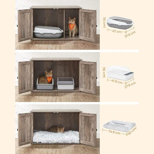 FEANDREA Greige PCL002G01 Macskaalom Tálca Szekrény Ajtókkal Macskaalom Tálcához Macskaház