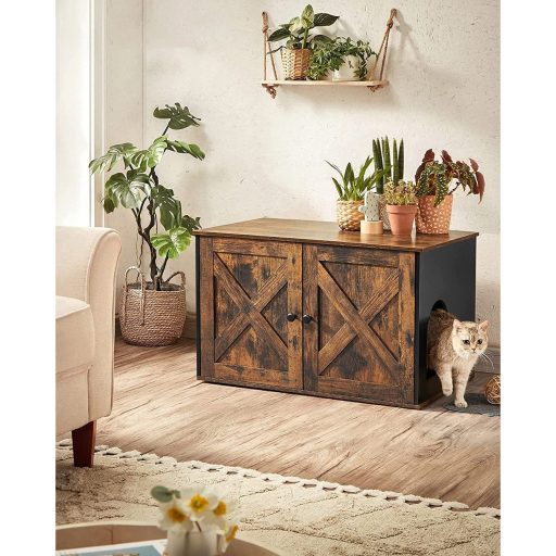 FEANDREA PCL002X02 Macskaalom Tálca Ajtókkal, Vintage Barna / Fekete