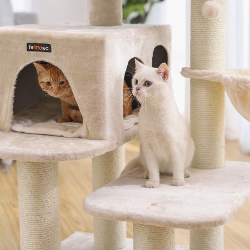 FEANDREA Macskafa, Macskatorony XXL Plüss Pihenővel, Macskakondó Állítható Egységekkel,