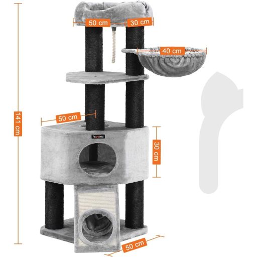 FEANDREA Macskafa, Nagy Macskatorony Bolyhos Plüss Pihenővel, Macskakondó Kosaras Pihenővel és