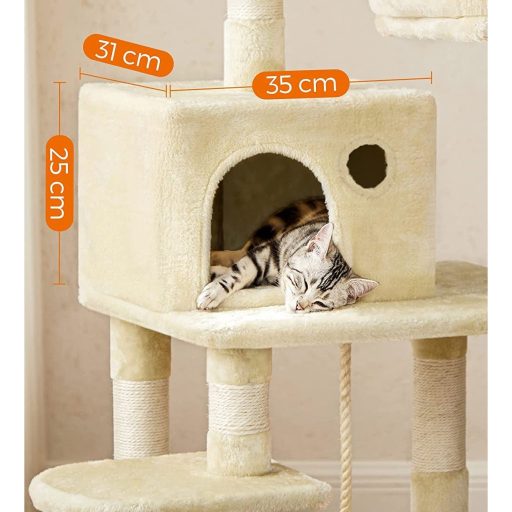 FEANDREA Macskafa, Stabil Macskatorony, 2 Plüss Pihenőhely, 143 cm, Bézs PCT15BE