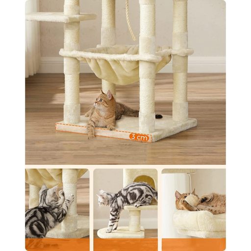 FEANDREA Macskafa, Stabil Macskatorony, 2 Plüss Pihenőhely, 143 cm, Bézs PCT15BE