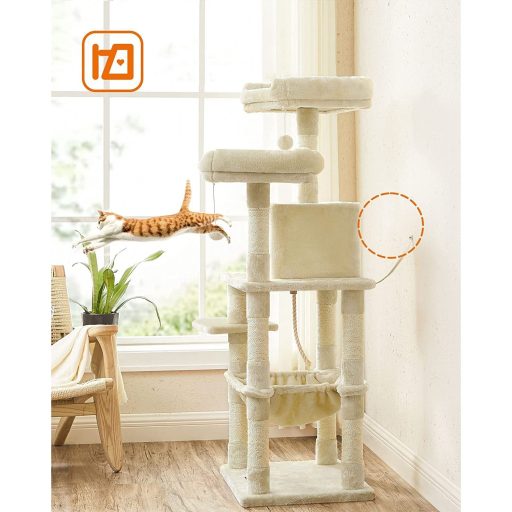 FEANDREA Macskafa, Stabil Macskatorony, 2 Plüss Pihenőhely, 143 cm, Bézs PCT15BE
