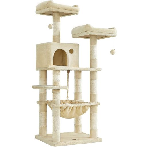 FEANDREA Macskafa, Stabil Macskatorony, 2 Plüss Pihenőhely, 143 cm, Bézs PCT15BE