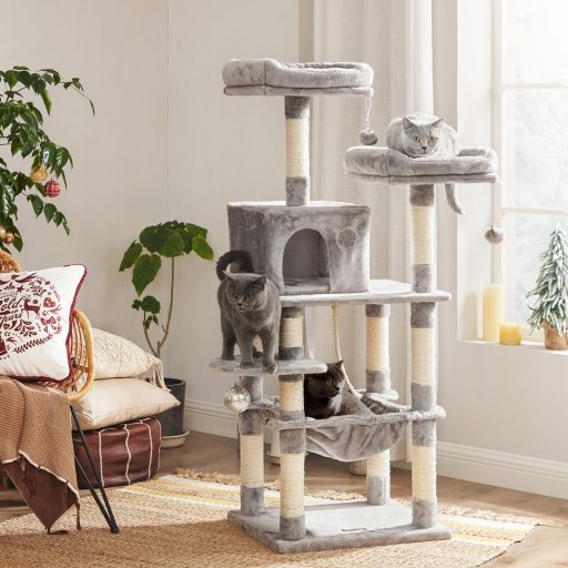 FEANDREA Macskafa, Stabil Macskatorony, 2 Plüss Pihenőhely, 143 cm, Világosszürke PCT15W