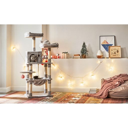 FEANDREA Macskafa, Stabil Macskatorony, 2 Plüss Pihenőhely, 143 cm, Világosszürke PCT15W