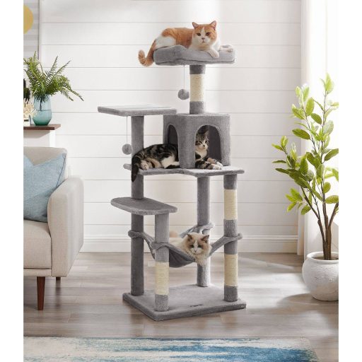 FEANDREA Macskafa, Macskakondó függőággyal, 143 cm, Világosszürke PCT161W01