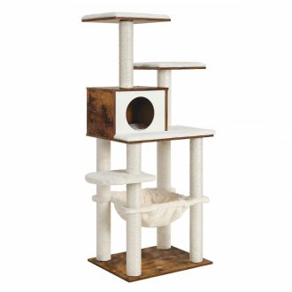 FEANDREA Macskabútor 138 cm Modern Macskabútor Többszintes Kaparófa Kuckóval Sisal Oszlopok