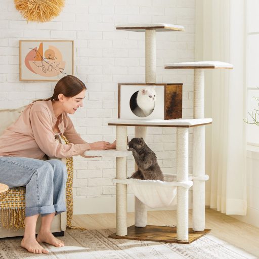 FEANDREA Macskabútor 138 cm Modern Macskabútor Többszintes Kaparófa Kuckóval Sisal Oszlopok