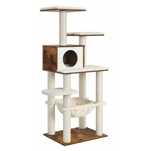 FEANDREA Macskabútor 138 cm Modern Macskabútor Többszintes Kaparófa Kuckóval Sisal Oszlopok