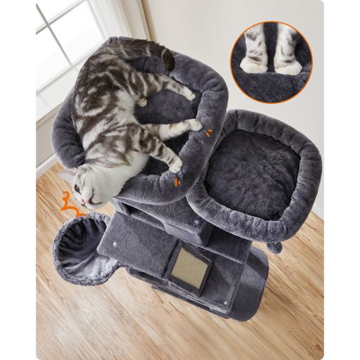 FEANDREA Macskafa, 206 cm magas macskatorony 13 kaparóoszloppal, 1 kaparórámpával, 2