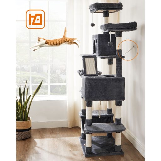 FEANDREA Macskafa, 206 cm magas macskatorony 13 kaparóoszloppal, 1 kaparórámpával, 2