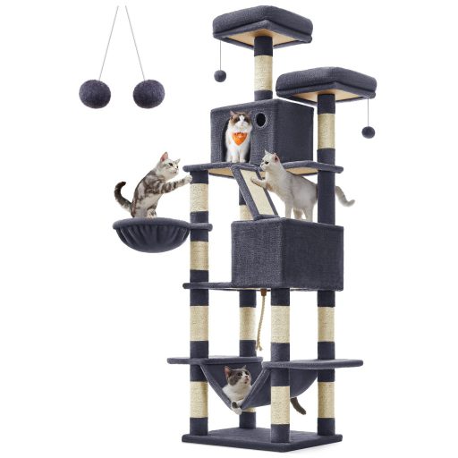 FEANDREA Macskafa, 206 cm magas macskatorony 13 kaparóoszloppal, 1 kaparórámpával, 2