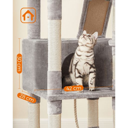 FEANDREA Macskafa, 206 cm nagy macskatorony 13 kaparóoszloppal, 1 kaparórámpával, 2 ülőkével,