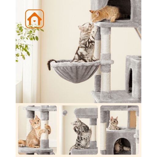 FEANDREA Macskafa, 206 cm nagy macskatorony 13 kaparóoszloppal, 1 kaparórámpával, 2 ülőkével,