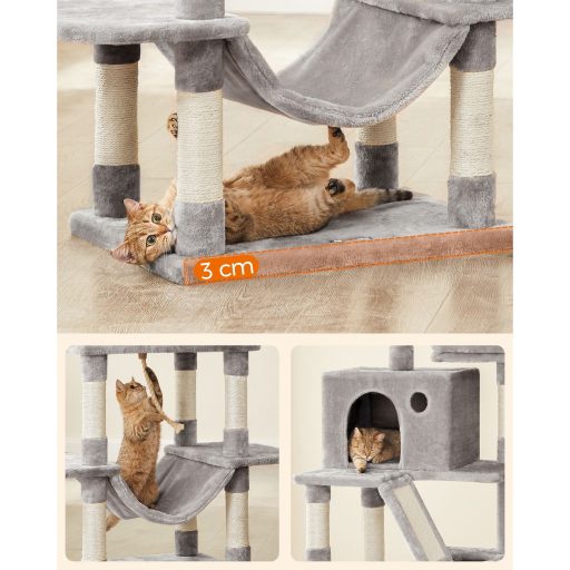 FEANDREA Macskafa, 206 cm nagy macskatorony 13 kaparóoszloppal, 1 kaparórámpával, 2 ülőkével,